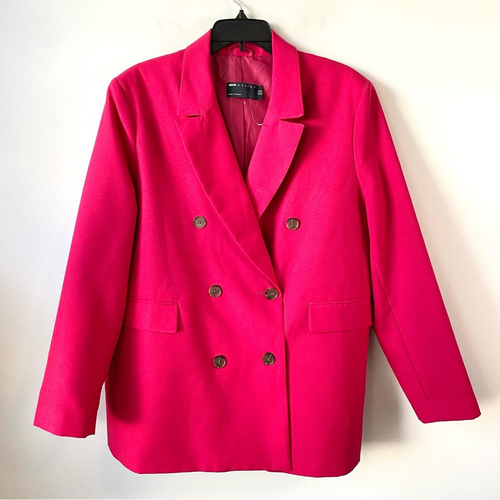 ASOS Design Boxy Double‎ Breasted Blazer Jacket Fuchsia US 12